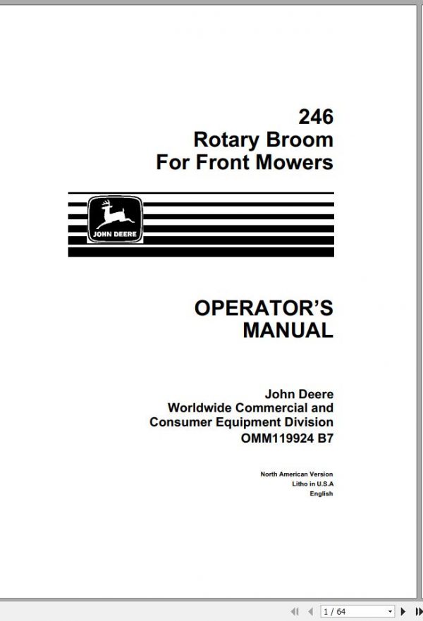 John Deere Front Mower 246 Rotary Broom Operators Manual OMM119924 B7 1