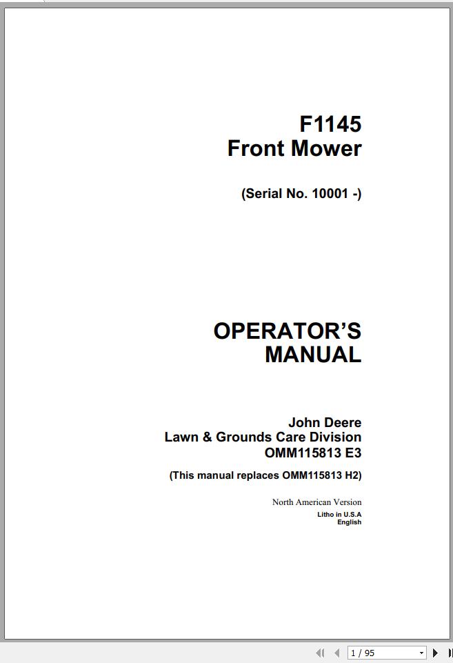 John Deere Front Mower F1145 SN 10001 Operators Manual OMM115813 E3 1