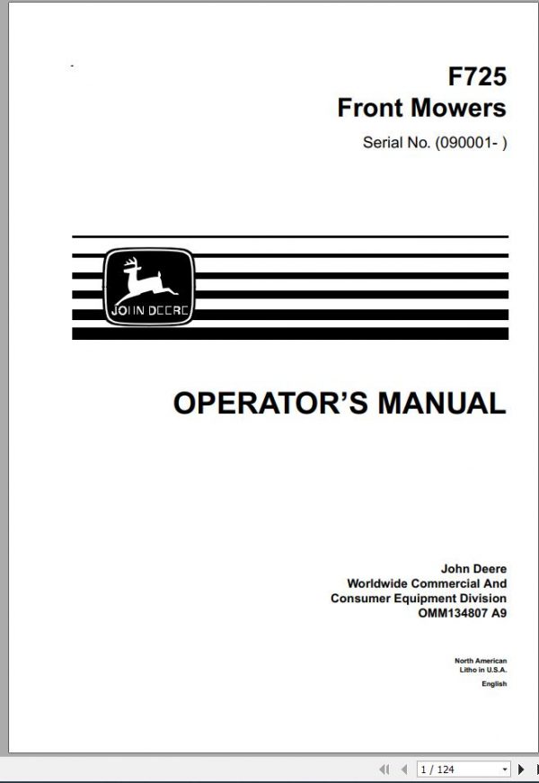 John Deere Front Mower F725 SN 090001 Operators Manual OMM134807 A9 1