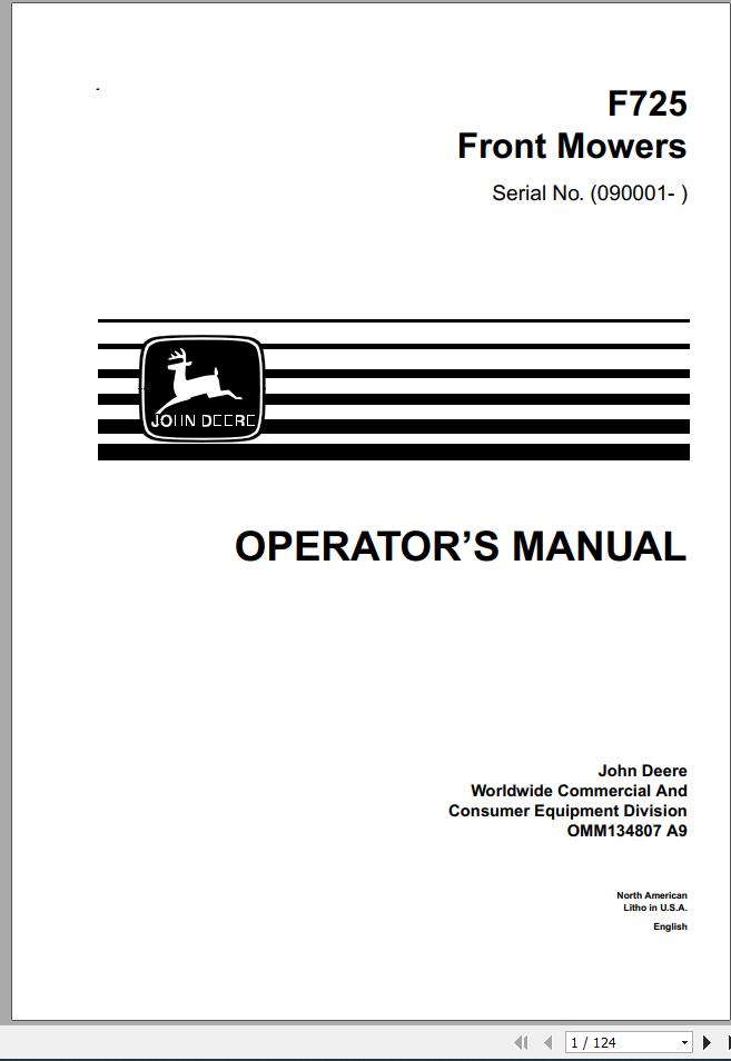 John Deere Front Mower F725 SN 090001 Operators Manual OMM134807 A9 1