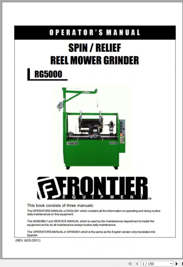 John Deere Frontier Spin Relief Reel Mower Grinder RG5000 Operators Manual 5NTRG5007901 2011 EN ES 1