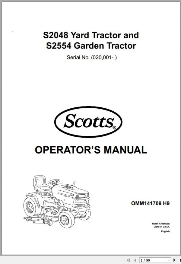 John Deere Garden Tractor S2048 S2554 SN 020001 Operators Manual OMM141709 H9 1