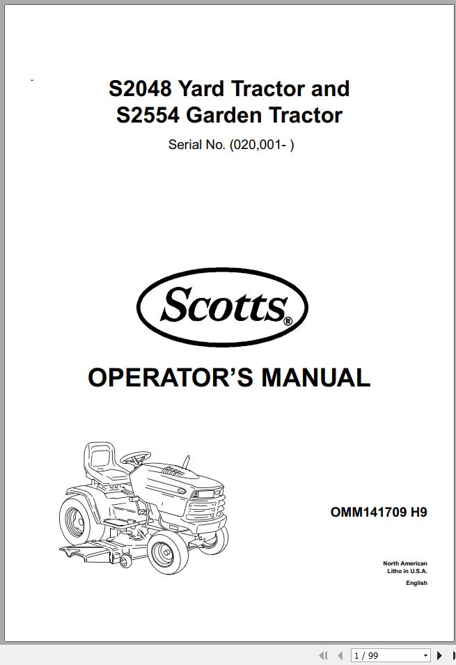 John Deere Garden Tractor S2048 S2554 SN 020001 Operators Manual OMM141709 H9 1