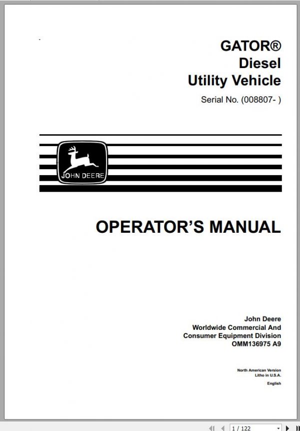 John Deere Gator Diesel Utility Vehicle SN 08807 Operators Manual 1