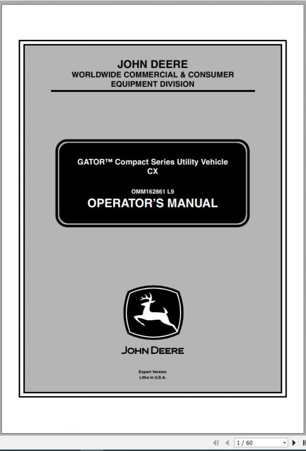 John Deere Gator Utility Vehicle CX SN 080001 Operators Manual OMM162861 L9 2010 1