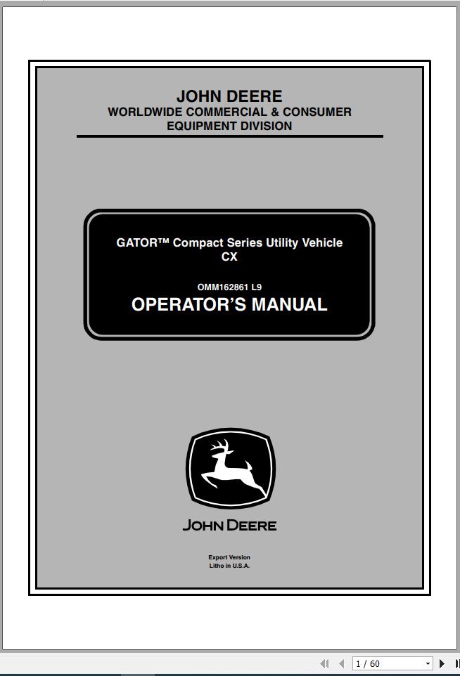 John Deere Gator Utility Vehicle CX SN 080001 Operators Manual OMM162861 L9 2010 1