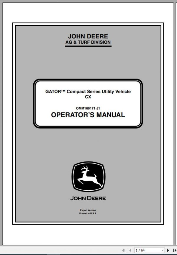John Deere Gator Utility Vehicle CX SN 100001 Operators Manual 1