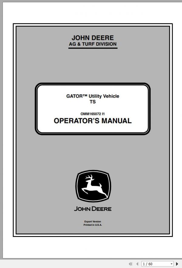 John Deere Gator Utility Vehicle TS SN 070001 Operators Manual 2011 1
