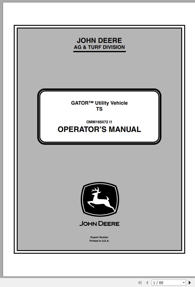 John Deere Gator Utility Vehicle TS SN 070001 Operators Manual 2011 1