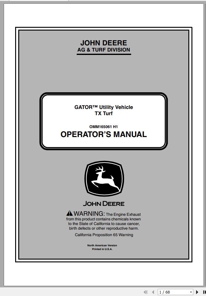 John Deere Gator Utility Vehicle TX Turf SN 070001 Operators Manual 2011 1
