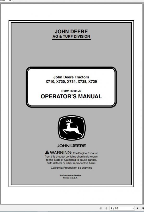 John Deere Gator Utility Vehicle X710 X730 X734 X738 X739 SN 010001 Operators Manual OMM166905 J2 2012 1