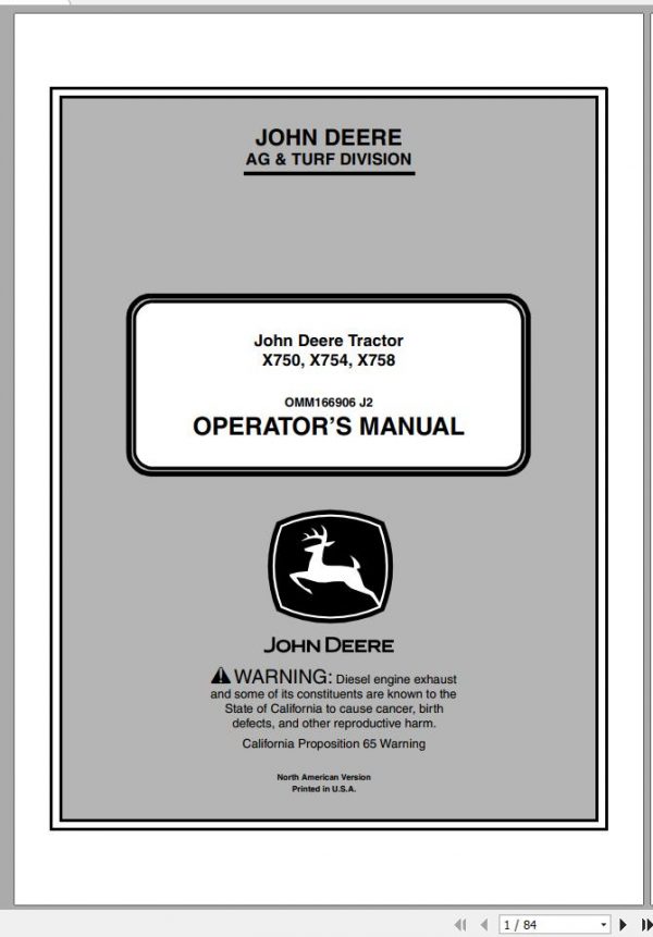 John Deere Gator Utility Vehicle X750 X754 X758 SN 010001 Operators Manual OMM166906 J2 2012 1