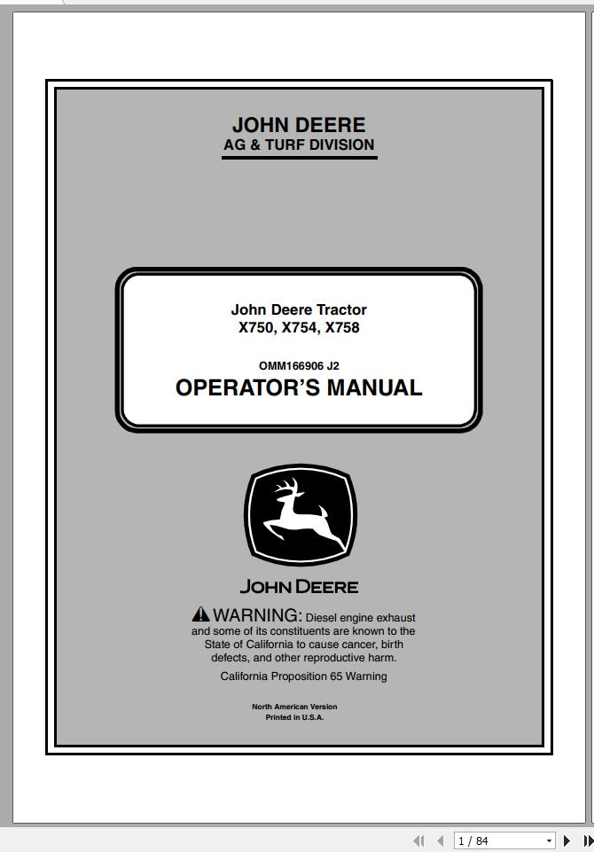 John Deere Gator Utility Vehicle X750 X754 X758 SN 010001 Operators Manual OMM166906 J2 2012 1
