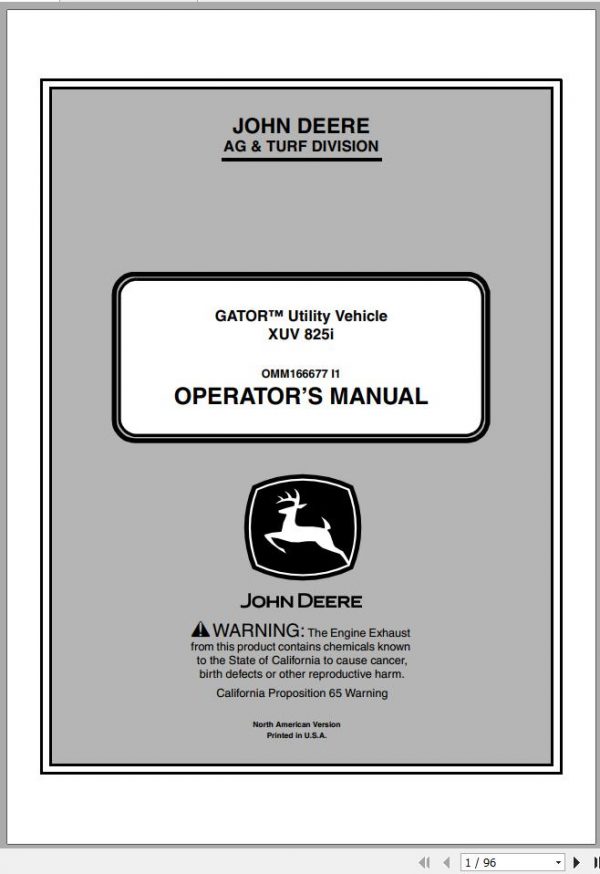 John Deere Gator Utility Vehicle XUV 825i SN 040001 Operators Manual 1