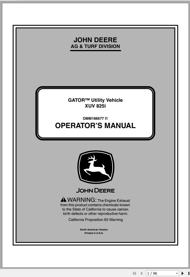 John Deere Gator Utility Vehicle XUV 825i SN 040001 Operators Manual 1