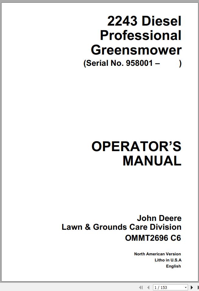 John Deere Greensmower Professional 2243 Diesel Operators Manual 1