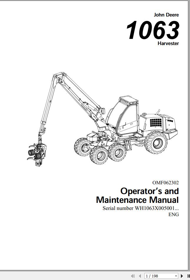 John Deere Harvester 1063 WH1063X005001 Operators and Maintenance Manual OMF06302 2001 1