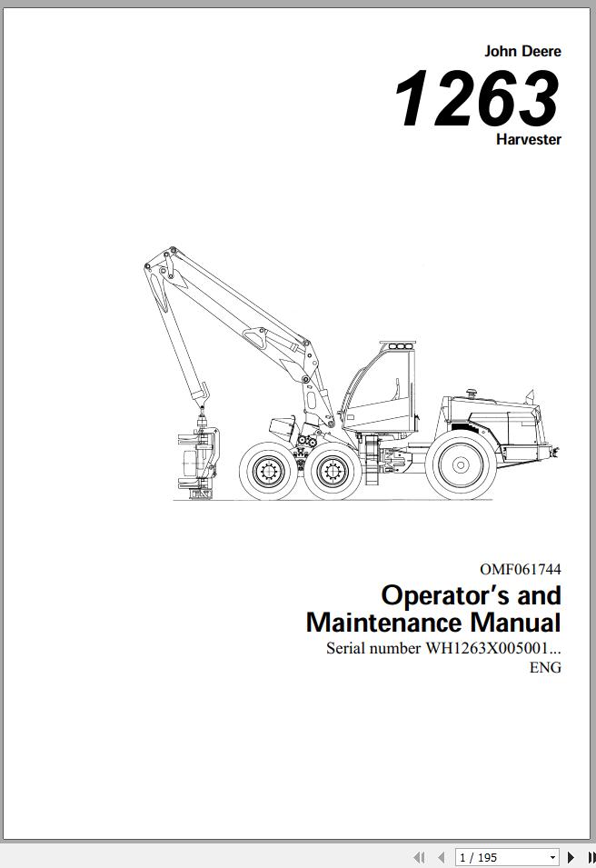 John Deere Harvester 1263 WH1263X005001 Operators and Maintenance Manual OMF061744 2001 1