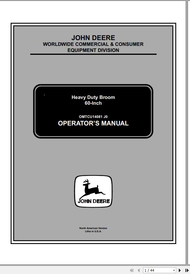 John Deere Heavy Duty Broom 60 Inch SN 010001 Operators Manual OMTCU14081 J0 1