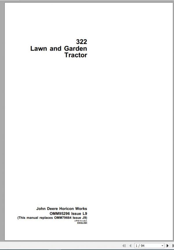 John Deere Lawn Garden Tractor 322 Operators Manual OMM95296 L9 1