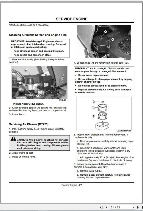 John Deere Lawn Garden Tractor GT 225 235 245 Operators Manual OMM147101 J1 2001 2