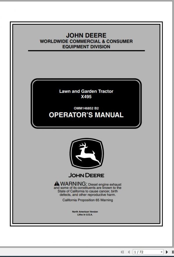 John Deere Lawn Garden Tractor X495 SN 010001 Operators Manual OMM146852 B2 2002 1