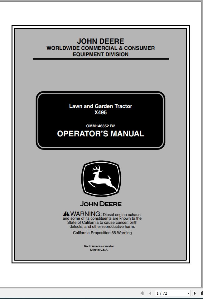John Deere Lawn Garden Tractor X495 SN 010001 Operators Manual OMM146852 B2 2002 1
