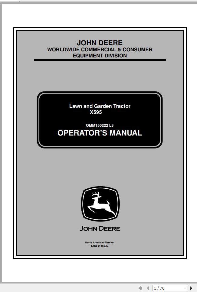 John Deere Lawn Garden Tractor X595 SN 030001 Operators Manual OMM150222 L3 2003 1