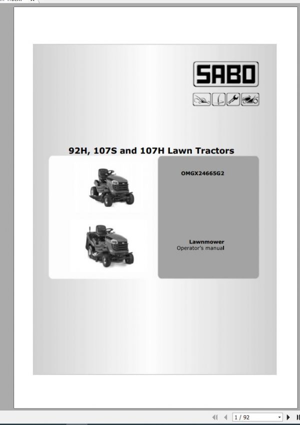 John Deere Lawn Tractor 92H 107S 107H Operators Manual OMGX24665G2 2012 1