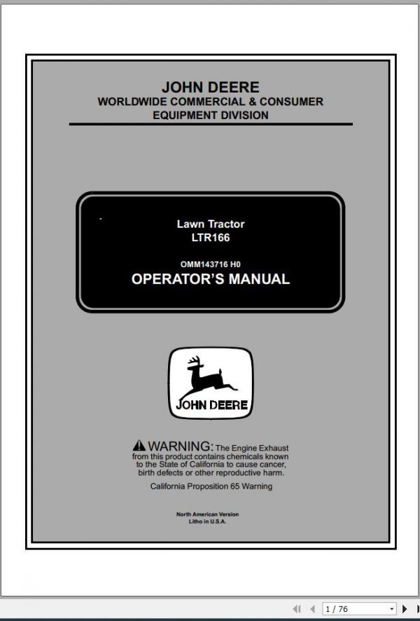 John Deere Lawn Tractor LTR166 SN 030001 Operators Manual OMM143716 H0 2000 1