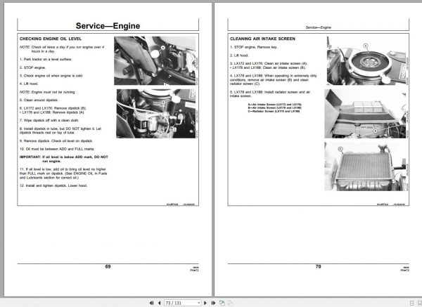 John Deere Lawn Tractor LX172 LX176 LX178 LX186 SN 040001 Operators Manual OMM115211 H2 2
