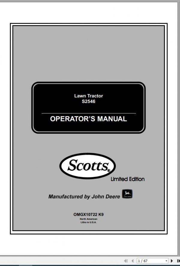 John Deere Lawn Tractor S2546 Operators Manual OMGX10722 K9 1