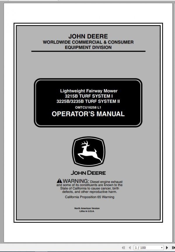 John Deere Lightweight Fairwar Mowers 3215B 3225B 3235B Turf System I II Operators Manual 1