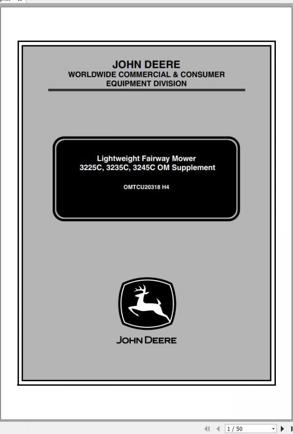 John Deere Lightweight Fairwar Mowers 3225C 3235C 3245C OM Supplement Operators Manual OMTCU20318 H4 1
