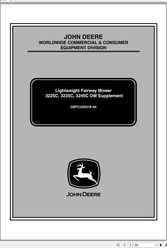 John Deere Lightweight Fairwar Mowers 3225C 3235C 3245C OM Supplement Operators Manual OMTCU20318 H4 1