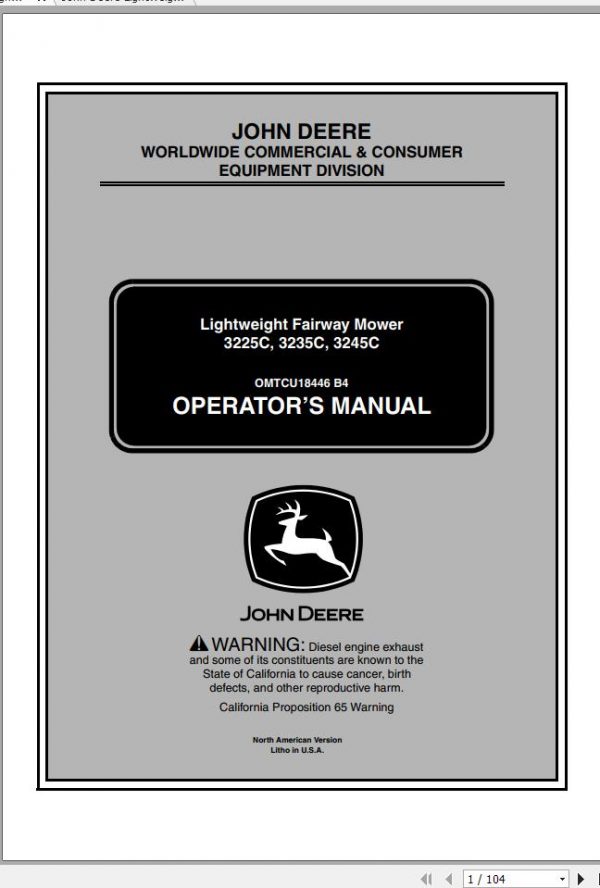 John Deere Lightweight Fairwar Mowers 3225C 3235C 3245C SN 010001 Operators Manual 2004 1