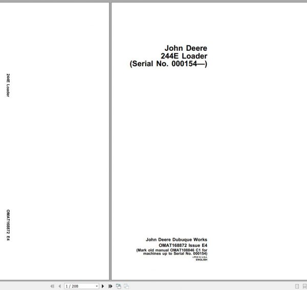 John Deere Loader 244E SN 000154 Operators Manual OMAT168872 E4 1
