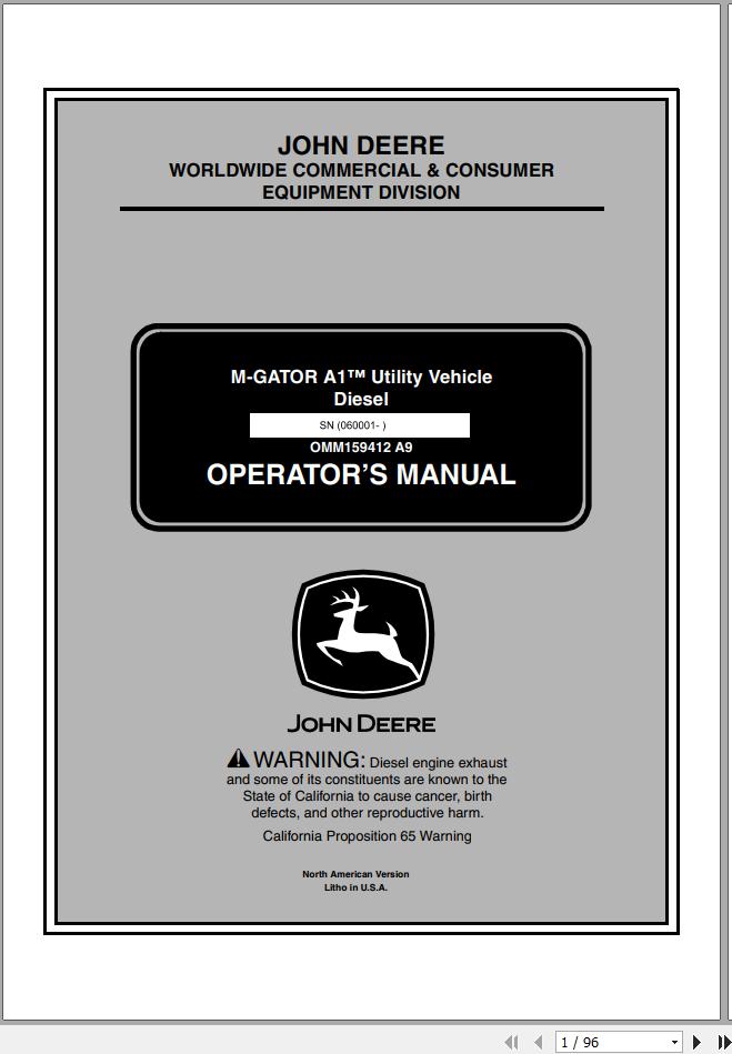 John Deere M Gator A1 Utility Vehicle Diesel SN 060001 Operators Manual OMM159412 A9 2009 1