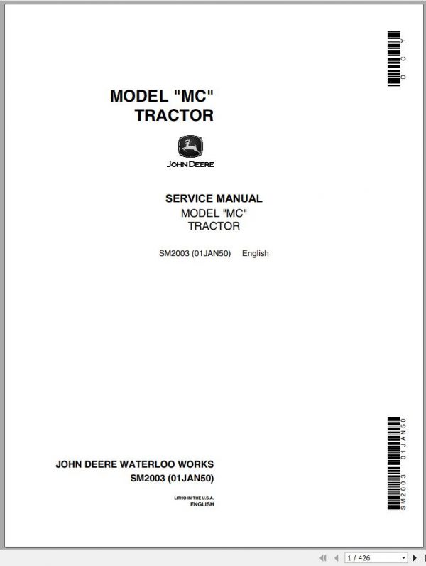 John Deere Tractor Model MC Service Manual SM2003 1