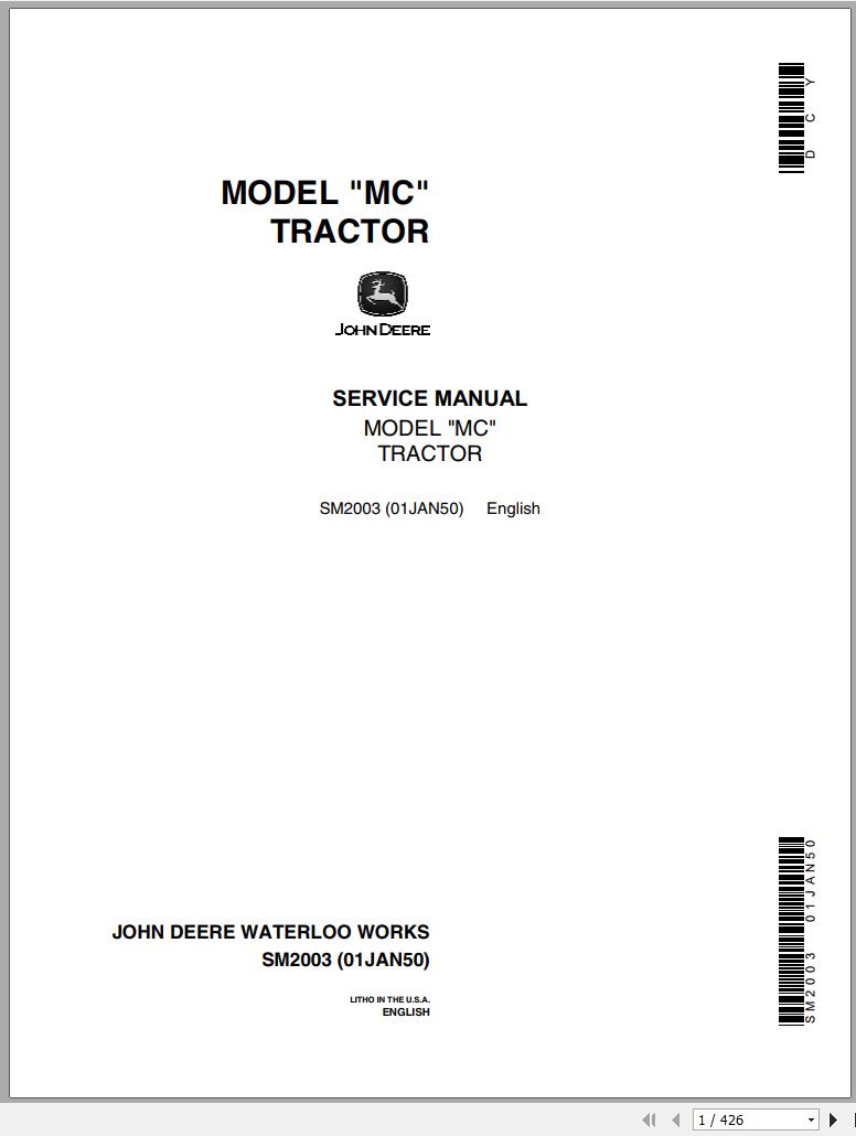 John Deere Tractor Model MC Service Manual SM2003 1