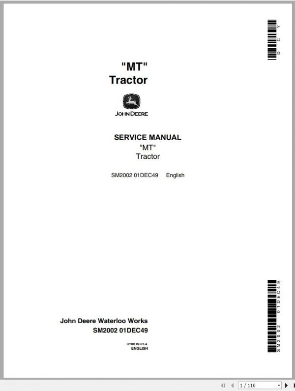 John Deere Tractor Model MT Service Manual SM2002 1