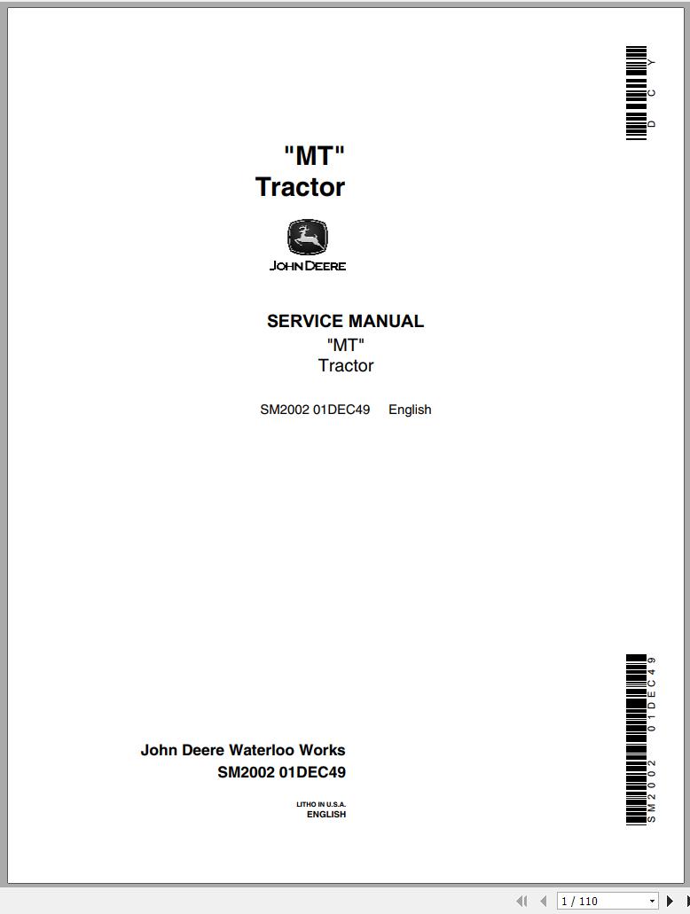John Deere Tractor Model MT Service Manual SM2002 1