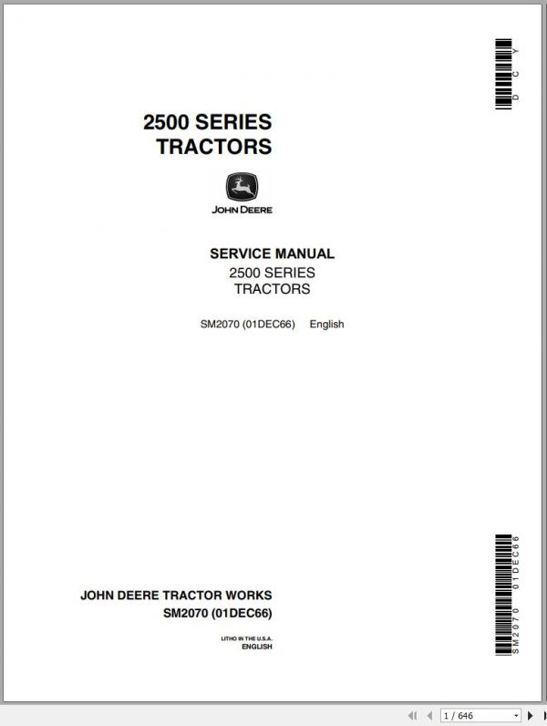 John Deere Tractors 2500 Series Service Manual SM2070 1