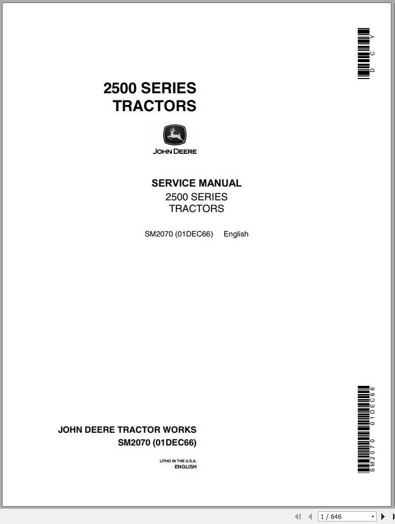 John Deere Tractors 2500 Series Service Manual SM2070 1