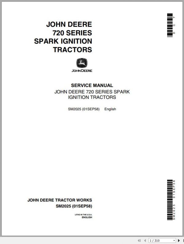 John Deere Tractors 720 Series Spark Ignition Service Manual SM2025 1
