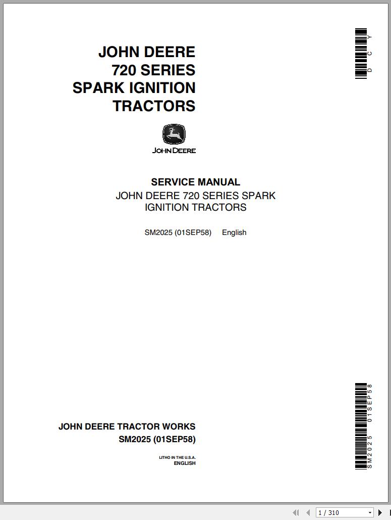 John Deere Tractors 720 Series Spark Ignition Service Manual SM2025 1