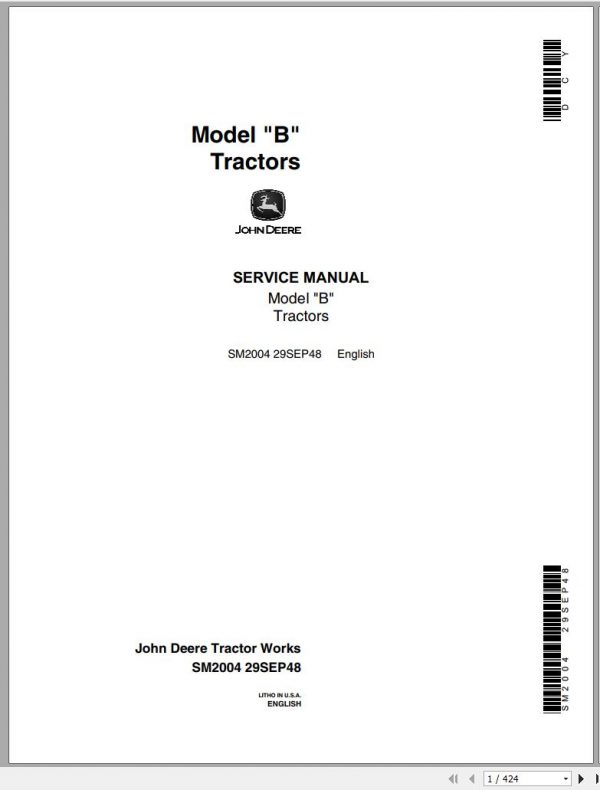 John Deere Tractors Model B Service Manual SM2004 1