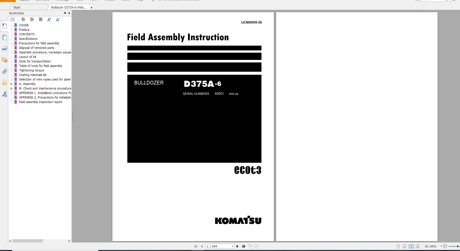 Komatsu Bulldozer D375A 6 Field Assembly Instruction GEN00099 06