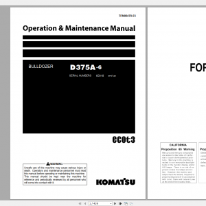 Komatsu Bulldozer D375A 6 Operation Maintenance Manual MTEN00478 03 2016