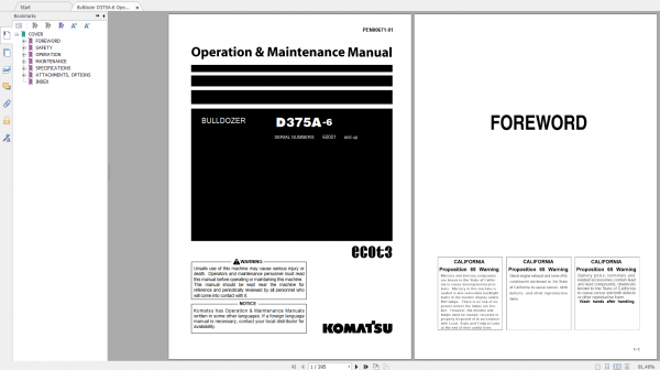 Komatsu Bulldozer D375A 6 Operation Maintenance Manual PEN00671 01 2014